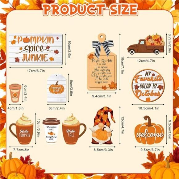 14 Pcs Fall Pumpkin Tiered Tray Drinking Coffee Rustic Farmhouse Home Decor Set - Picture 2 of 6